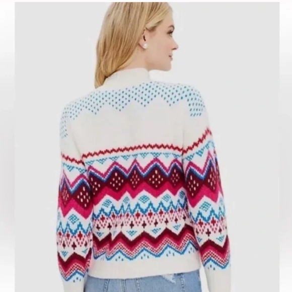 LOFT Fair Isle Mock Neck Sweater Whisper White Wide Sleeve XL, New - Picture 3 of 3